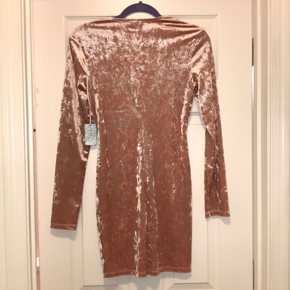 Pink suede shimmery long sleeve tie-up dress - Picture 2 of 2